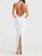 Backless Slit Sleeveless Bodycon Maxi Dress - Piña Colada