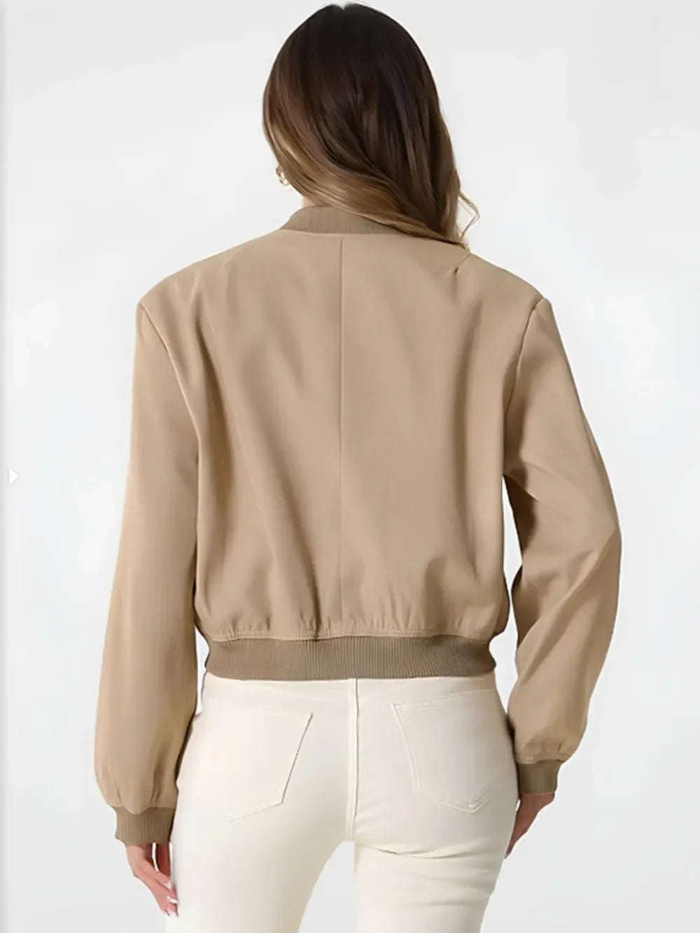 Pocketed Snap Down Baseball Collar Jacket - Piña Colada