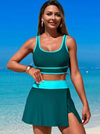 Scoop Neck Top and Skort Swim Set - Piña Colada