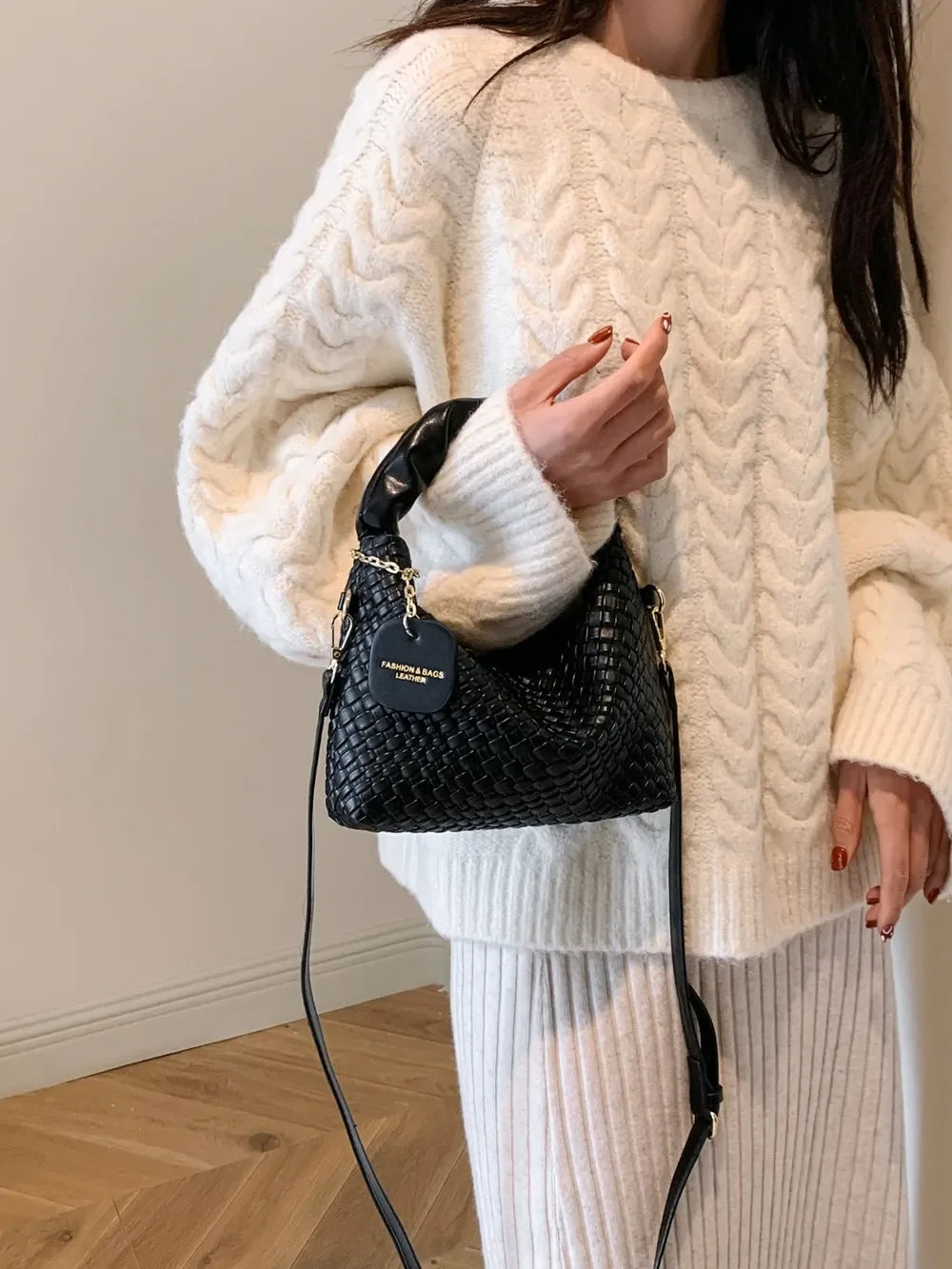 PU Leather Woven Crossbody Bag - Piña Colada
