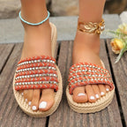 Studded Open Toe Flats Sandals - Piña Colada