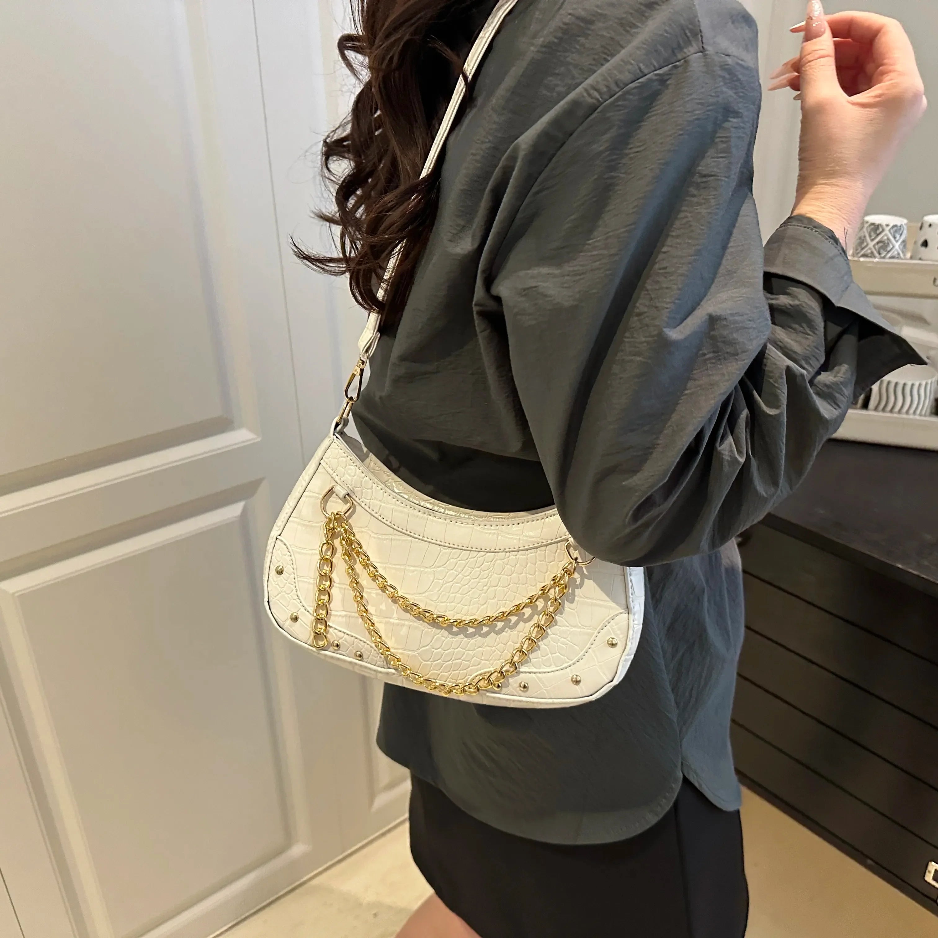 Chain-Embellished Shoulder Bag - Piña Colada