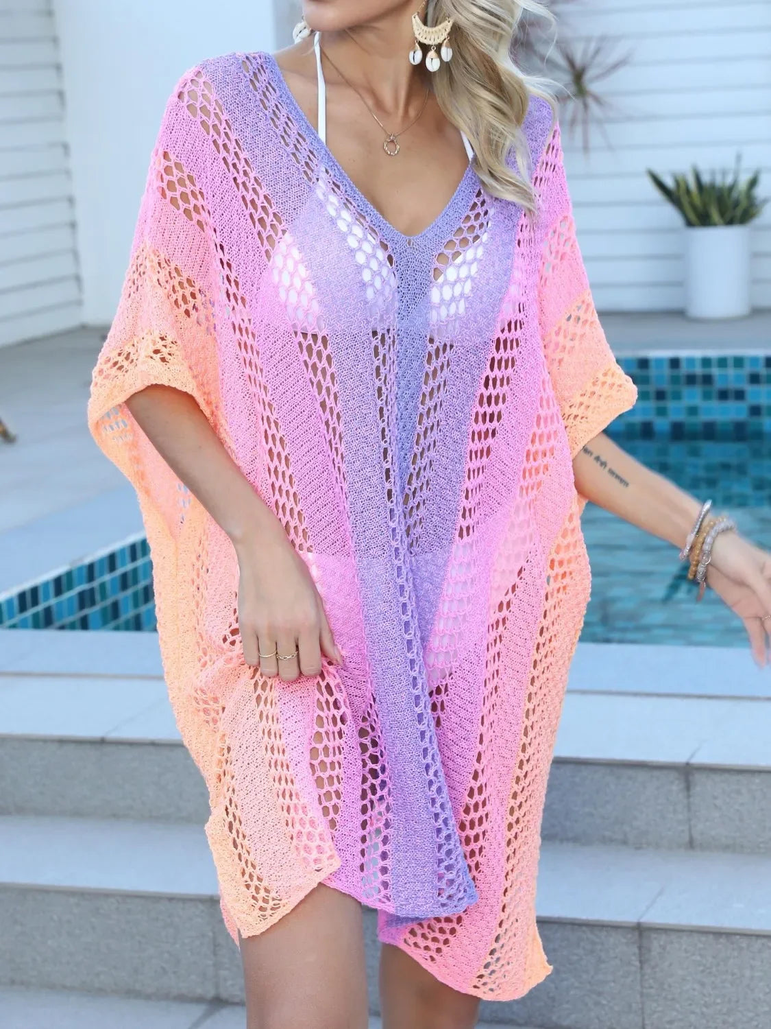 Rainbow Gradient Crochet Beach Cover Up - Piña Colada