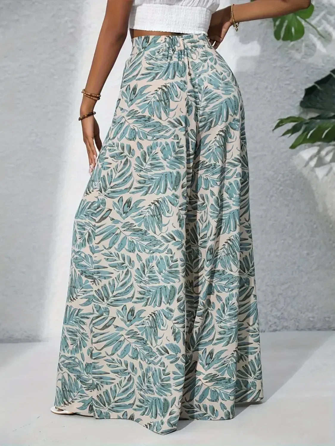 Printed High Waist Wide Leg Pants - Piña Colada