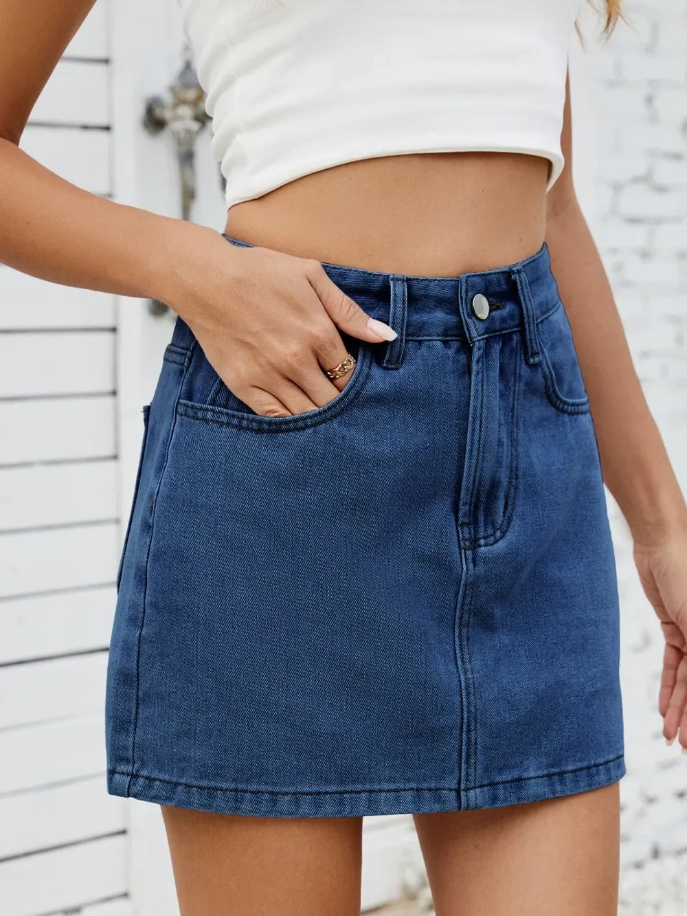 Solid Mini Denim Skirt - Piña Colada