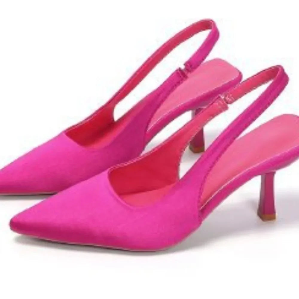 Point Toe Kitten Heel Slingback Pumps - Piña Colada
