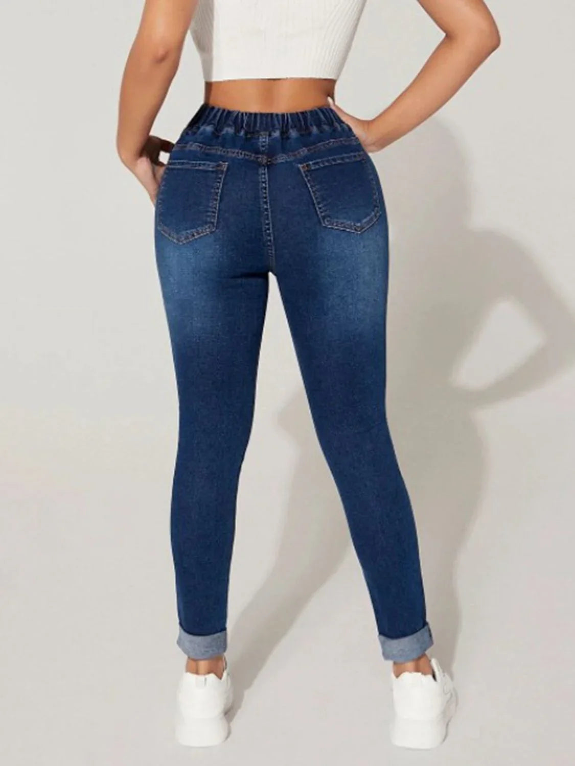 Drawstring Cropped Jeans - Piña Colada