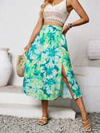 Slit Printed Midi Skirt - Piña Colada