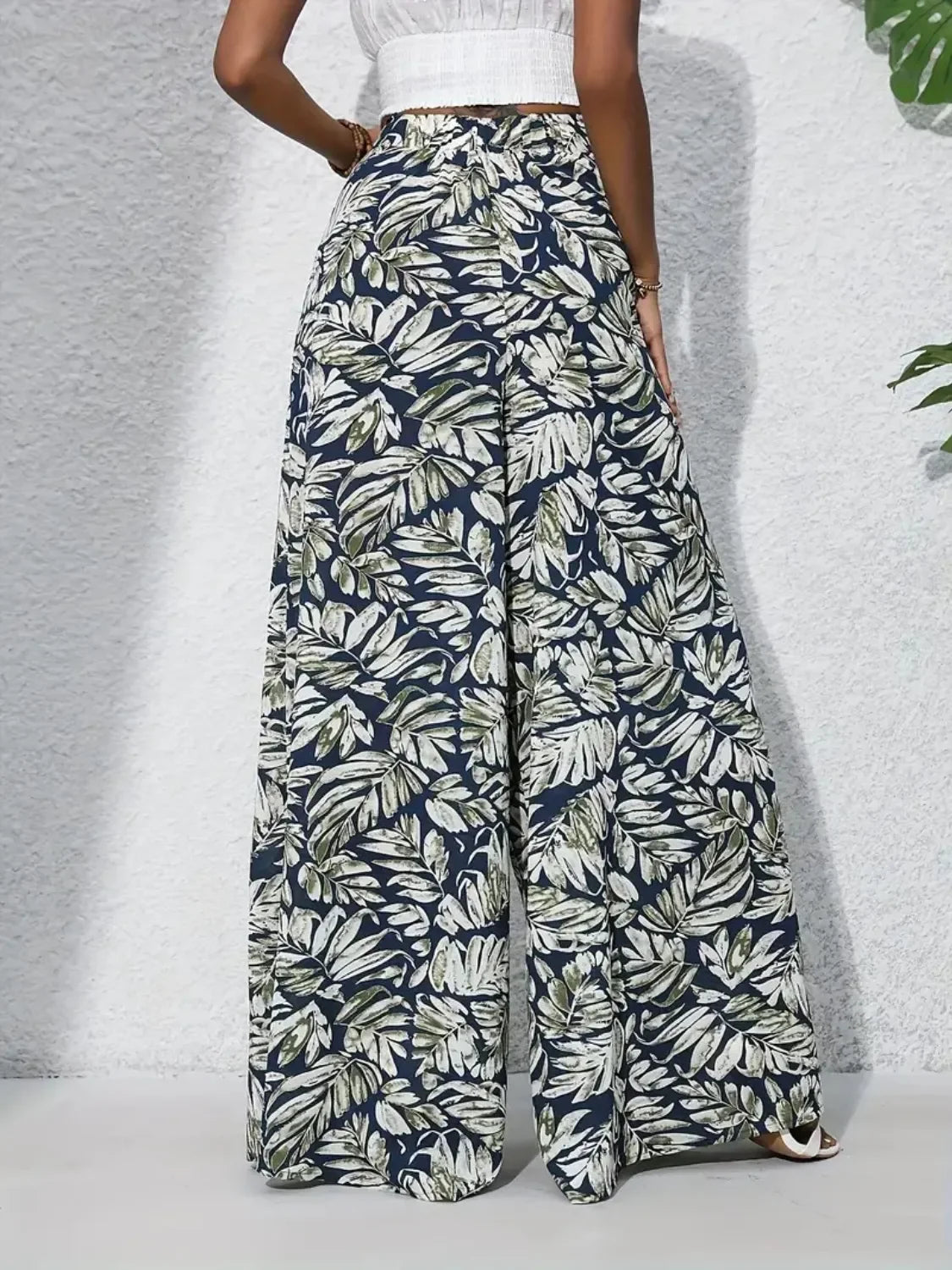 Printed High Waist Wide Leg Pants - Piña Colada