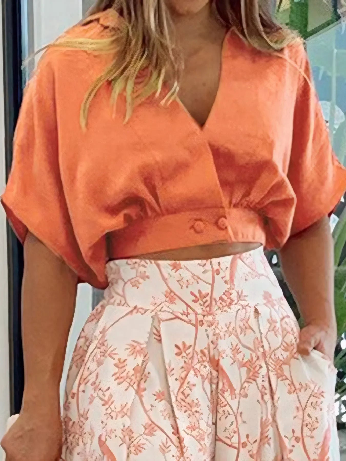 Surplice Top and High Waist Pants Set - Piña Colada