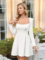 Pearl Trim Long Sleeve Mini Dress - Piña Colada