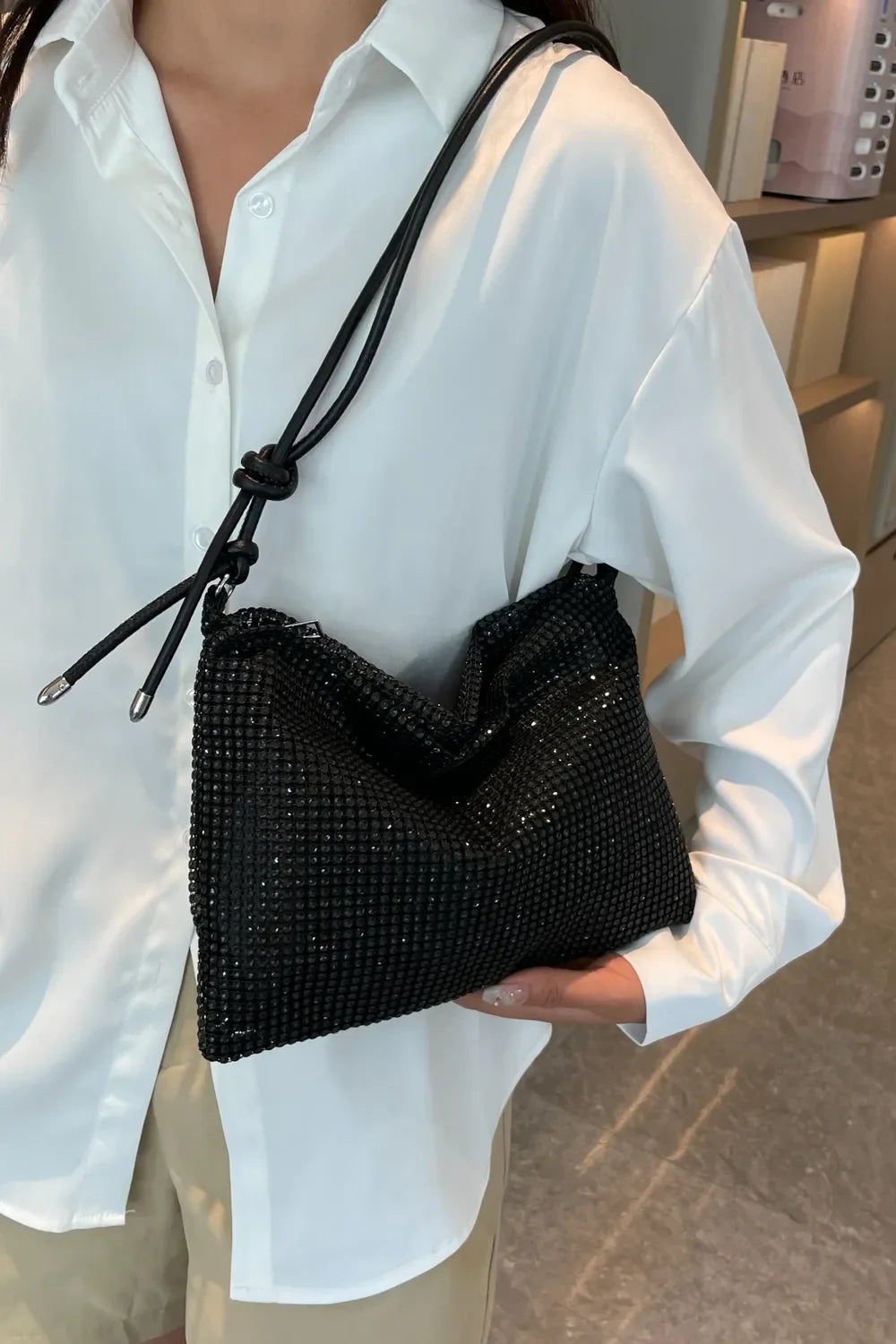 Rhinestone Knotted Strap Crossbody Bag - Piña Colada