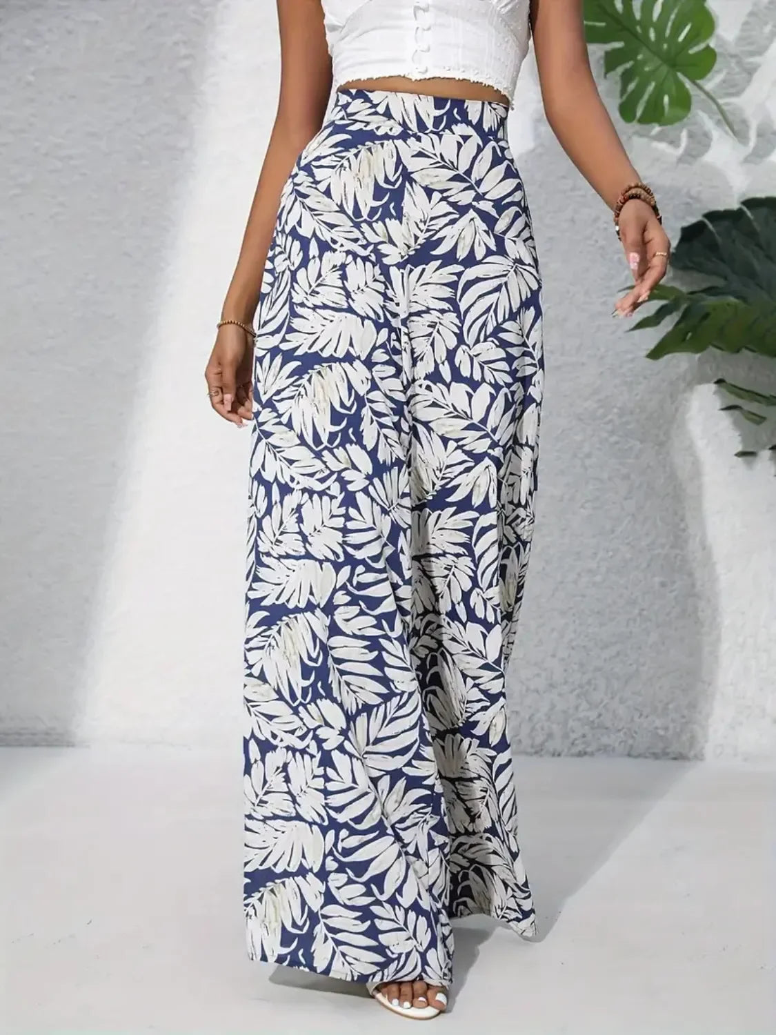 Printed High Waist Wide Leg Pants - Piña Colada