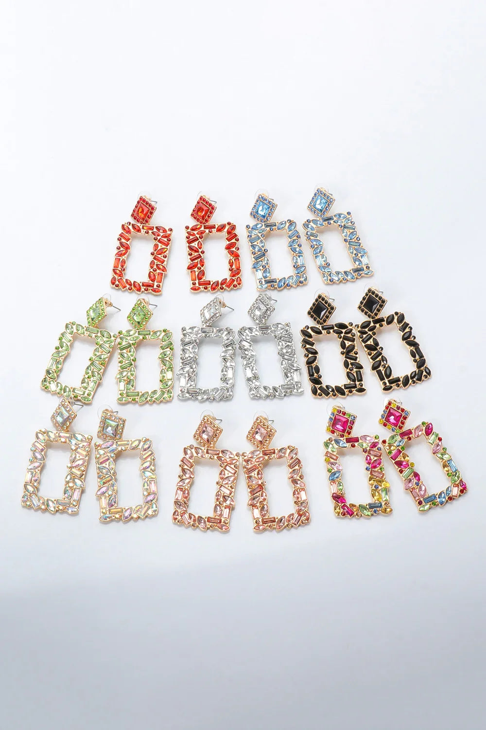 Square Shape Glass Stone Dangle Earrings - Piña Colada