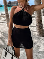 Tied Top and Drawstring Mini Skirt Set - Piña Colada