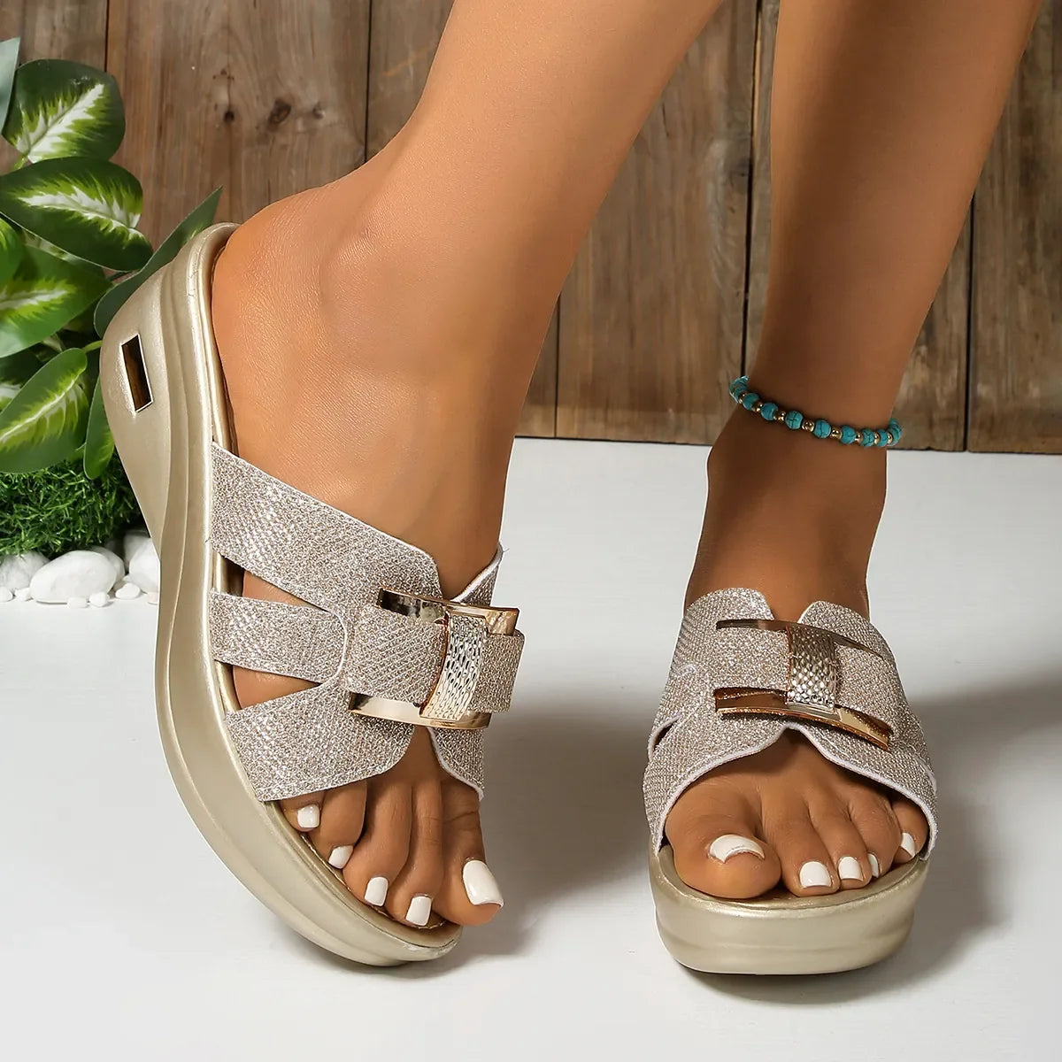 Open Toe Platform Wedge Sandals - Piña Colada