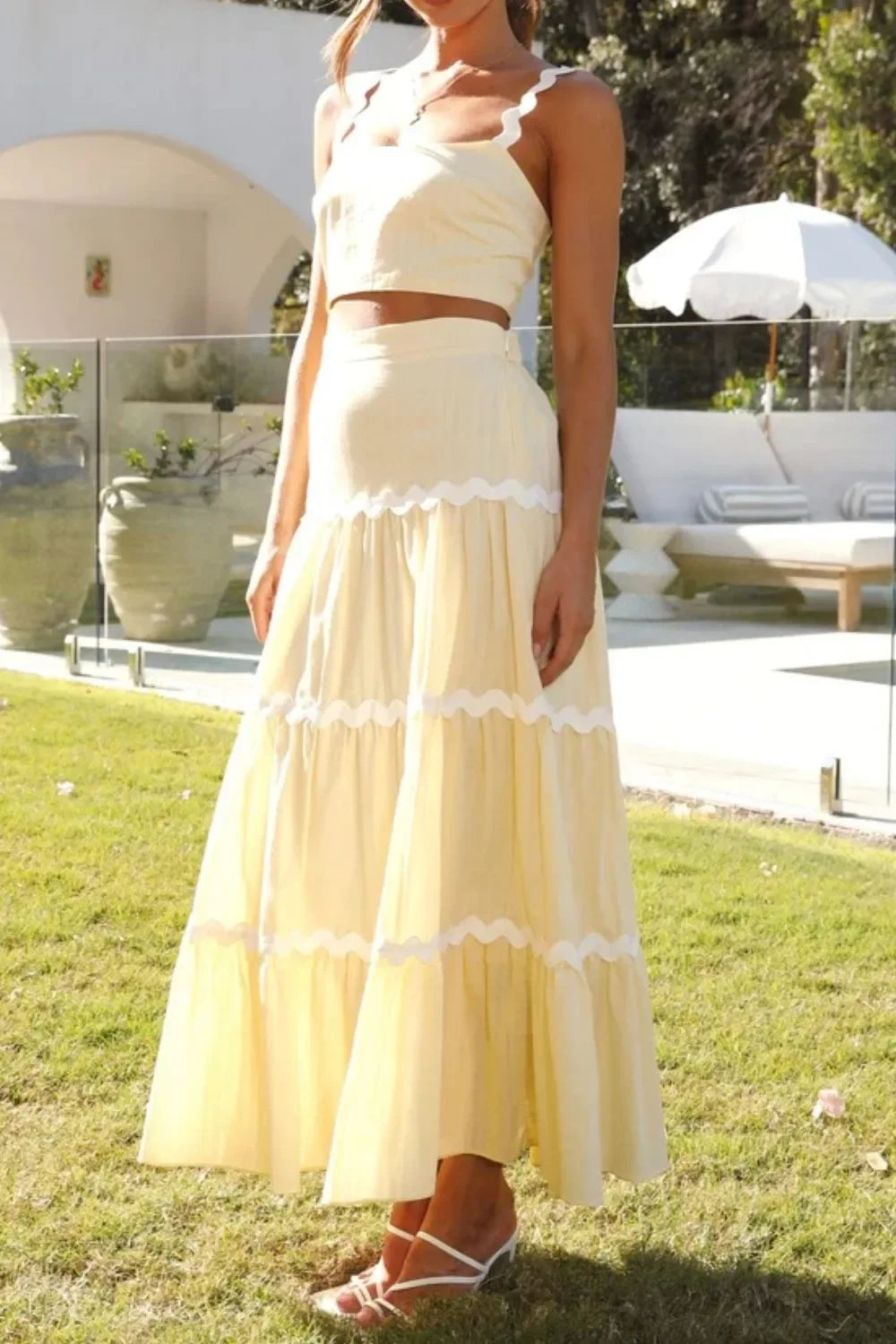 Contrast Trim Cami and Maxi Skirt Set - Piña Colada
