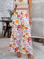 Devine Drawstring Printed Wide Leg Pants - Piña Colada