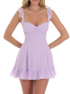 Ruffled Hem Sweetheart Neck Dress - Piña Colada