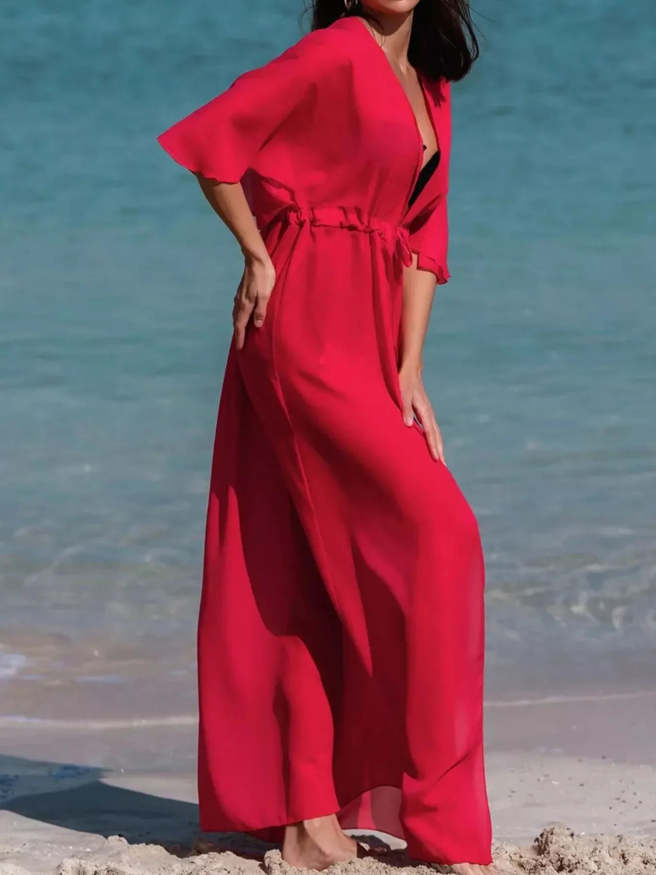 Solid Color Flutter Sleeve Cover-Up - Piña Colada