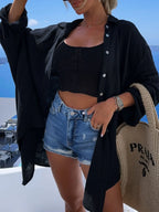 Evil Eye Embroidered Oversized Shirt - Piña Colada