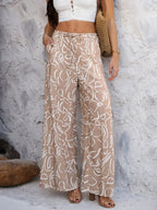 Devine Drawstring Printed Wide Leg Pants - Piña Colada