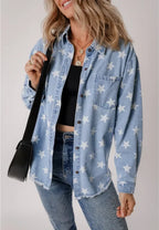 Star Collared Neck Denim Jacket - Piña Colada