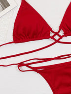 Halter Neck Crisscross Ribbed Bikini Set - Piña Colada