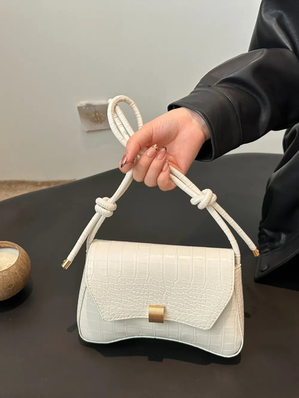 PU Leather Texture Crossbody Bag - Piña Colada