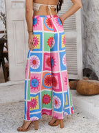 Devine Drawstring Printed Wide Leg Pants - Piña Colada