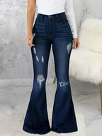 Full Size Distressed Raw Hem Flare Jeans - Piña Colada