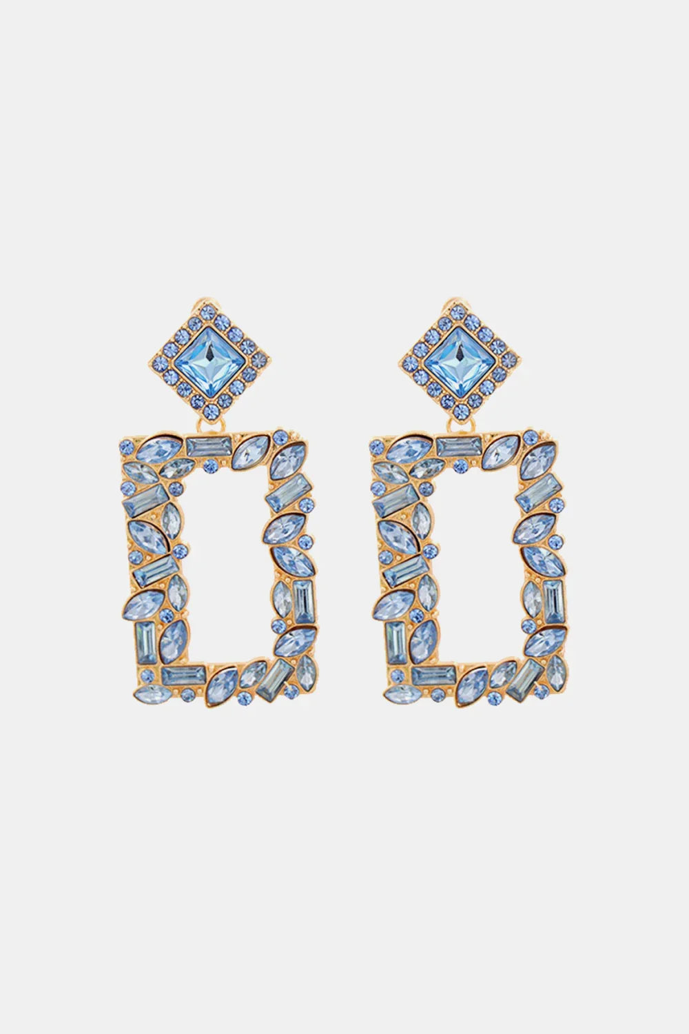 Square Shape Glass Stone Dangle Earrings - Piña Colada