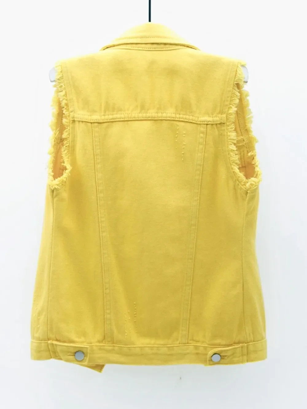 Full Size Button Down Raw Hem Sleeveless Denim Jacket Plus Size - Piña Colada