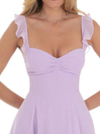 Ruffled Hem Sweetheart Neck Dress - Piña Colada