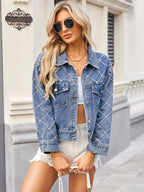 Pearl Trim Long Sleeve Denim Jacket - Piña Colada