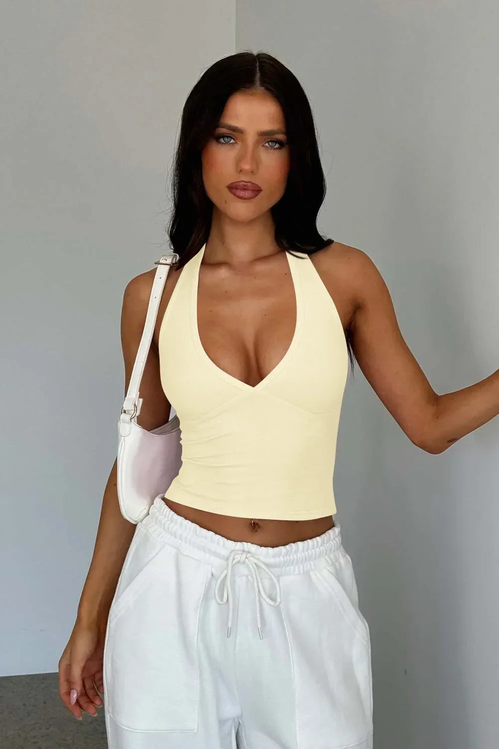 Lovelet Halter Neck Cropped Slim Cami - Piña Colada