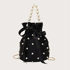 Pearl Detail Solid Color Bucket Bag - Piña Colada