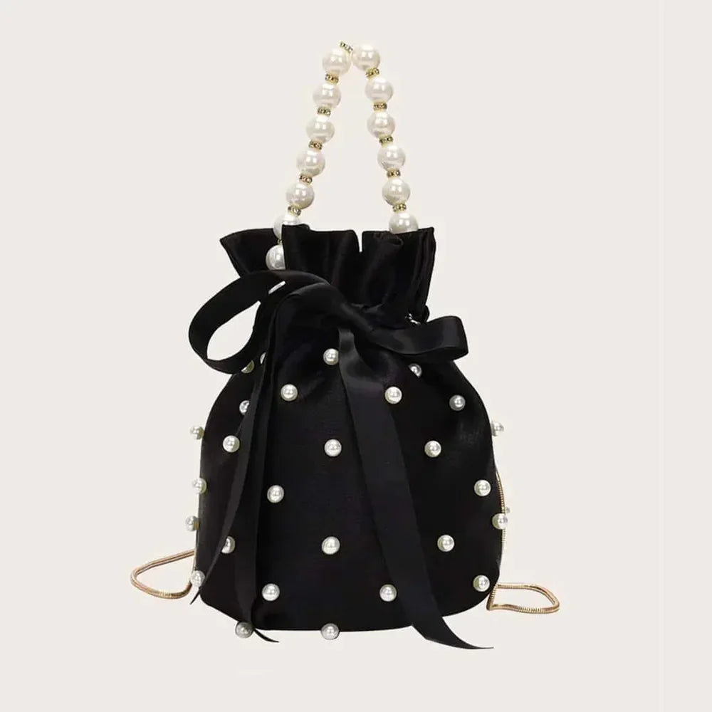 Pearl Detail Solid Color Bucket Bag - Piña Colada