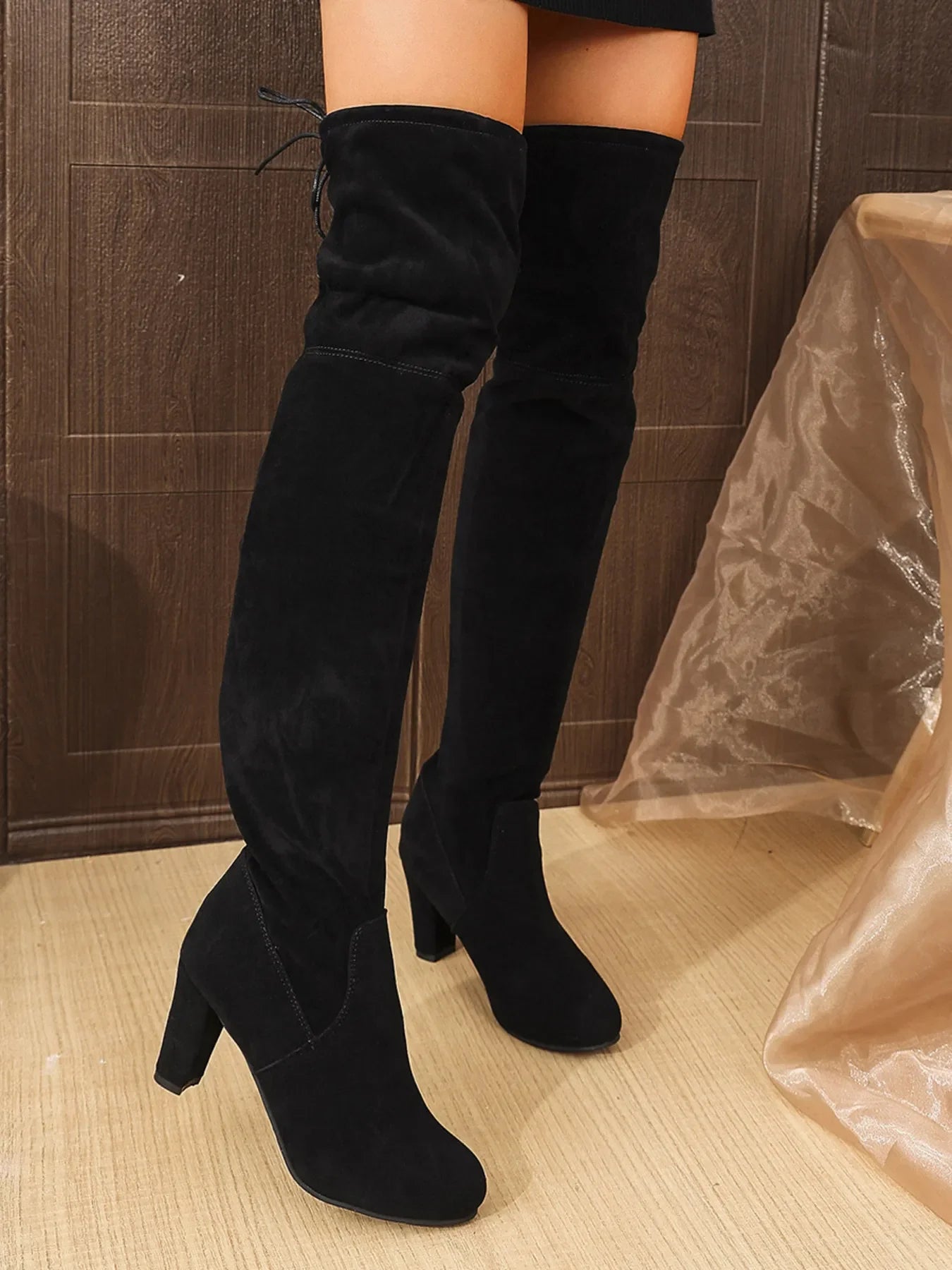 Suede Over-The-Knee High Heel Boots - Piña Colada