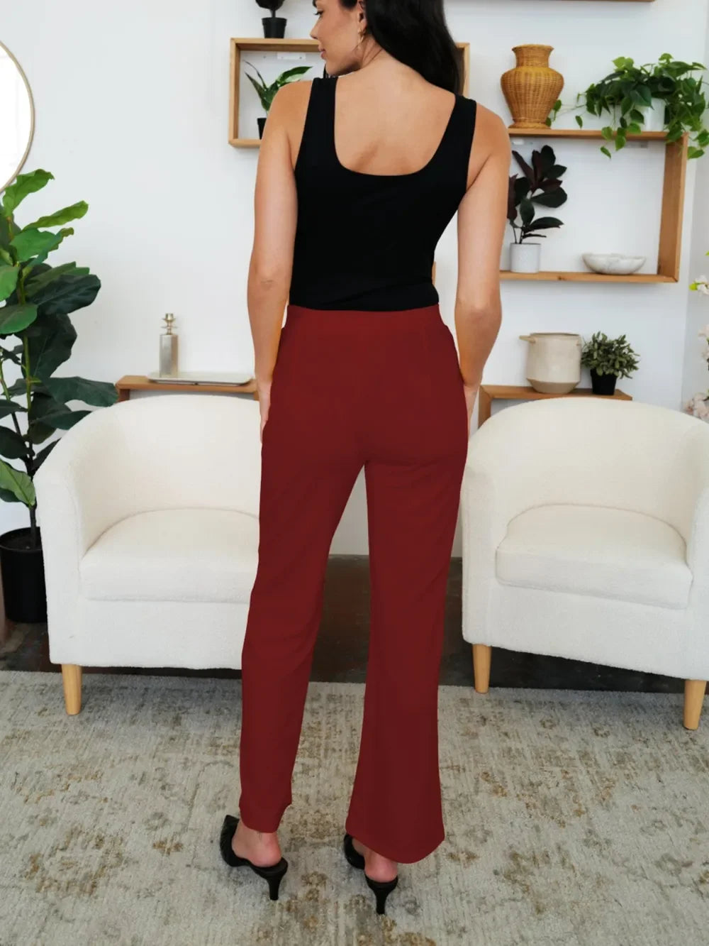 FAM-FAM Elastic Waist Bootcut Pants - Piña Colada