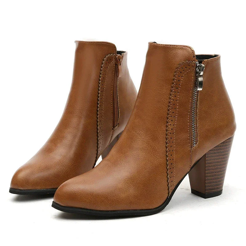PU Leather Block Heel Boots - Piña Colada