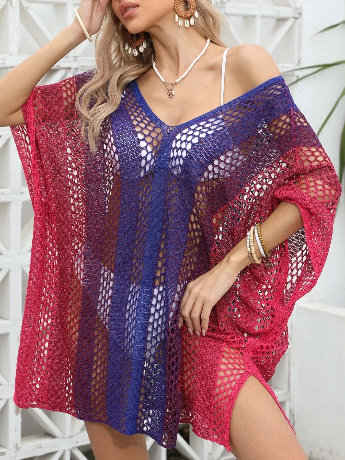 Rainbow Gradient Crochet Beach Cover Up - Piña Colada