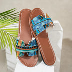 Bohemian Print Flat Sandals - Piña Colada