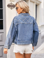 Pearl Trim Long Sleeve Denim Jacket - Piña Colada
