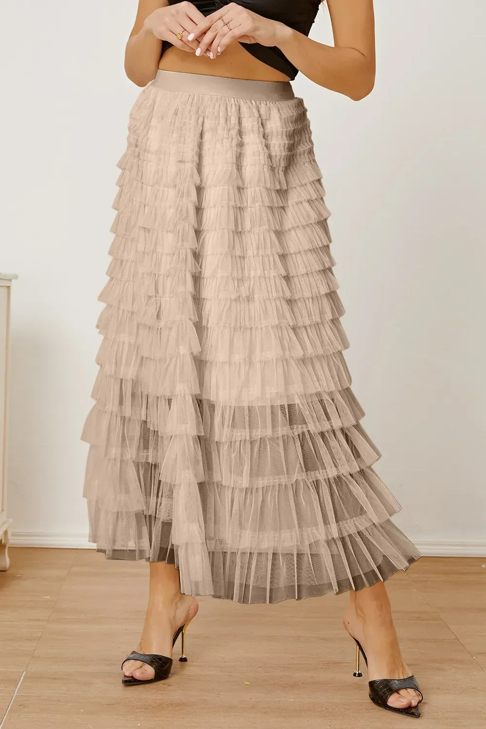 Ruched High Waist Tiered Skirt - Piña Colada