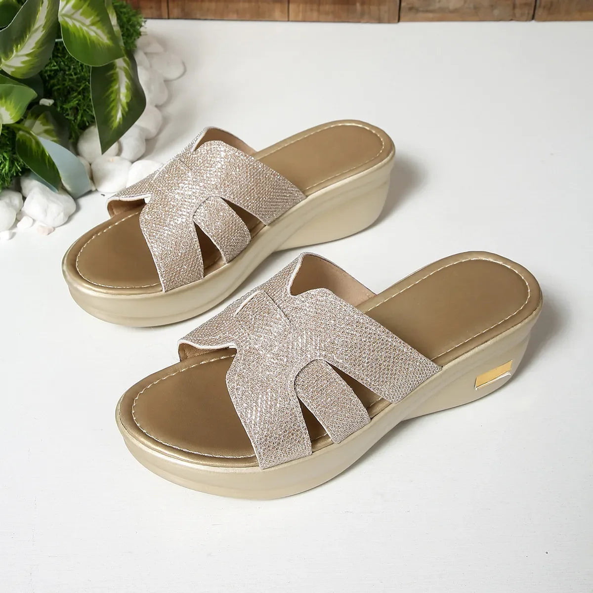 Open Toe Platform Wedge Sandals - Piña Colada