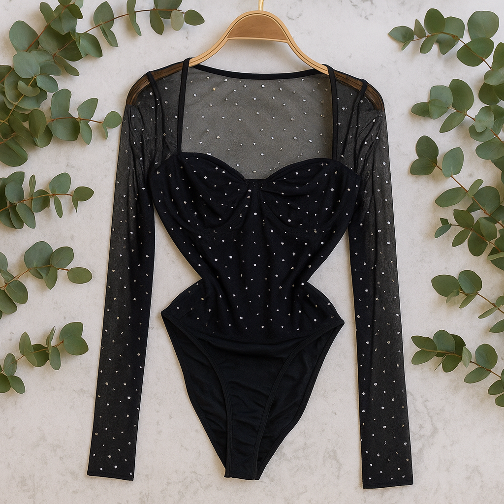 Sexy Dot Bodysuit with Diamond Details