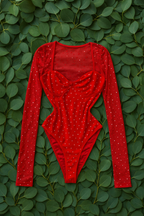 Sexy Dot Bodysuit with Diamond Details