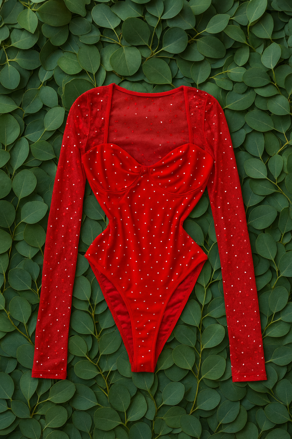 Sexy Dot Bodysuit with Diamond Details