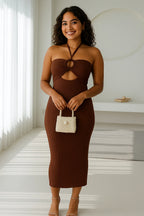 Vestido tubo de punto muy elástico – Cuello halter de verano